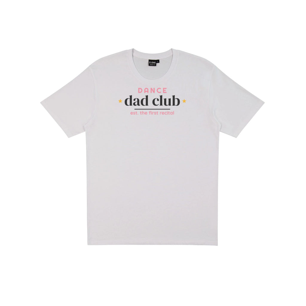 Dance Dad Club DTF transfer pressed on a light tee