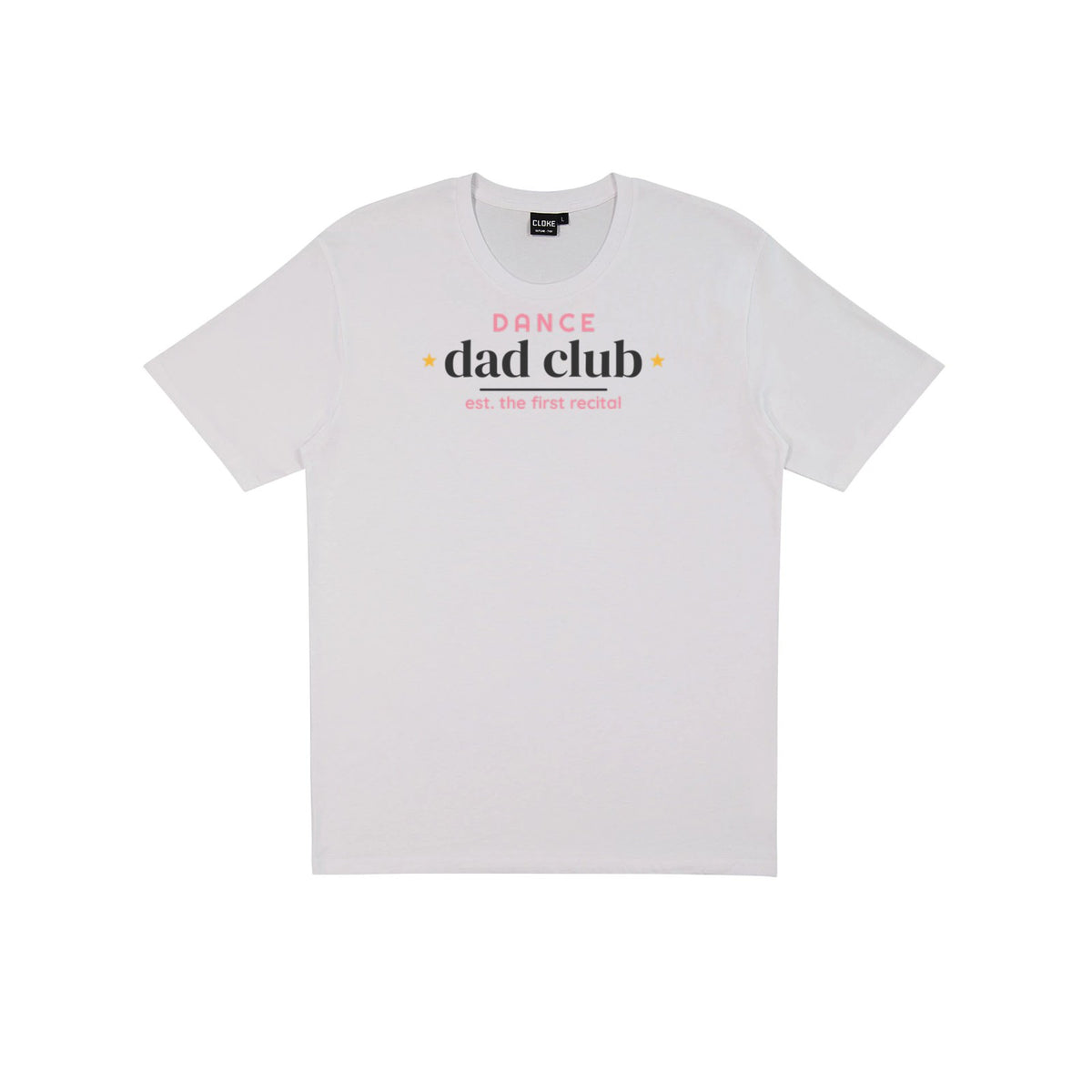 Dance Dad Club DTF transfer pressed on a light tee