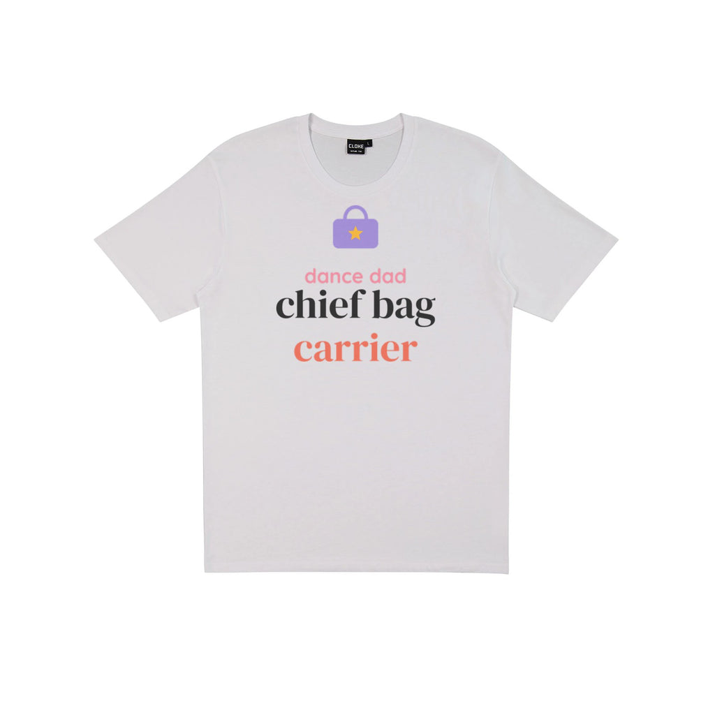 Chief Bag Carrier DTF transfer pressed on a light tee