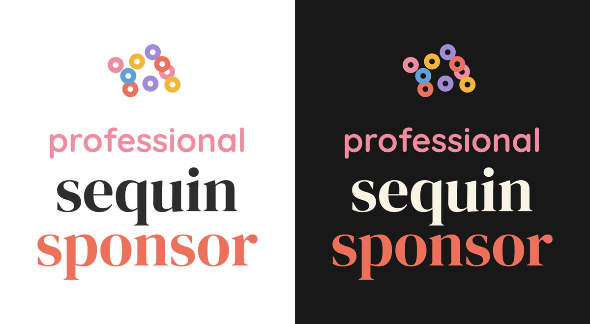 Professional Sequin Sponsor DTF transfer shown on light and dark backgrounds