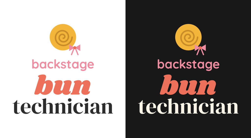 Backstage Bun Technician DTF transfer shown on light and dark backgrounds