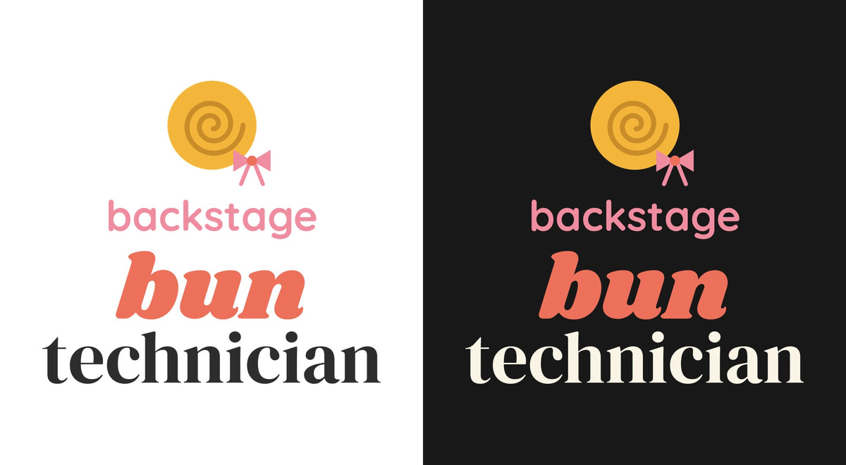 Backstage Bun Technician DTF transfer shown on light and dark backgrounds