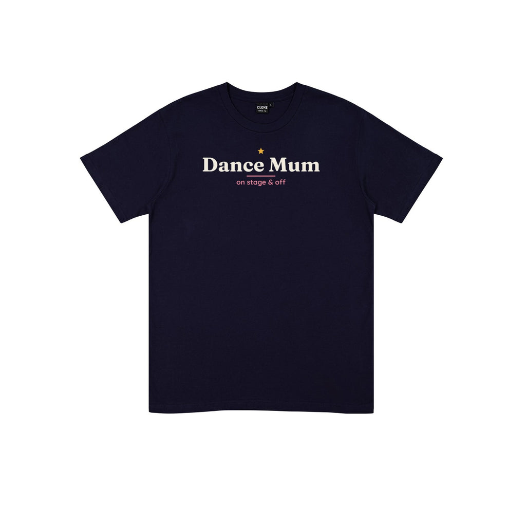 Dance Mum (Elegant) DTF transfer pressed on a dark tee