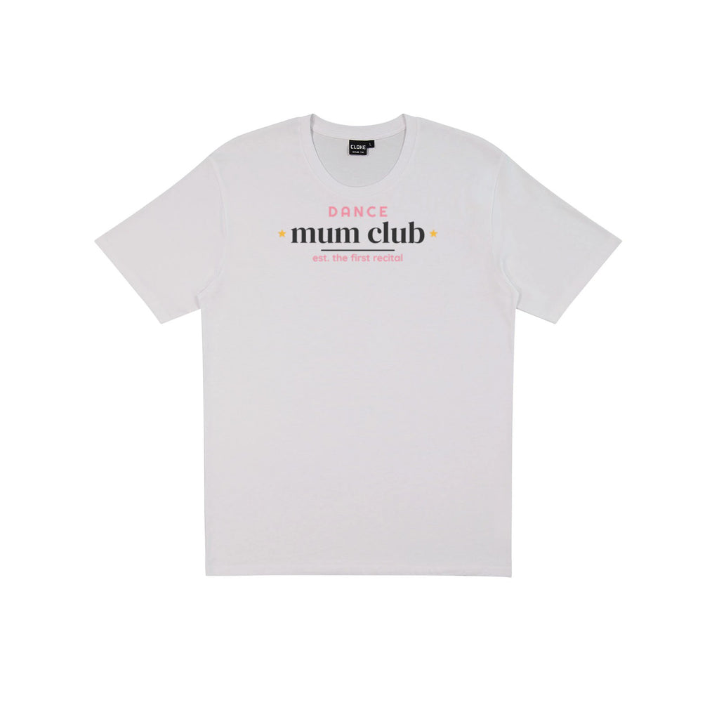 Dance Mum Club DTF transfer pressed on a light tee