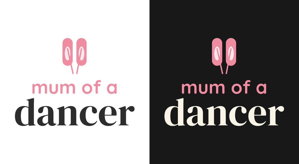 Mum of a Dancer DTF transfer shown on light and dark backgrounds