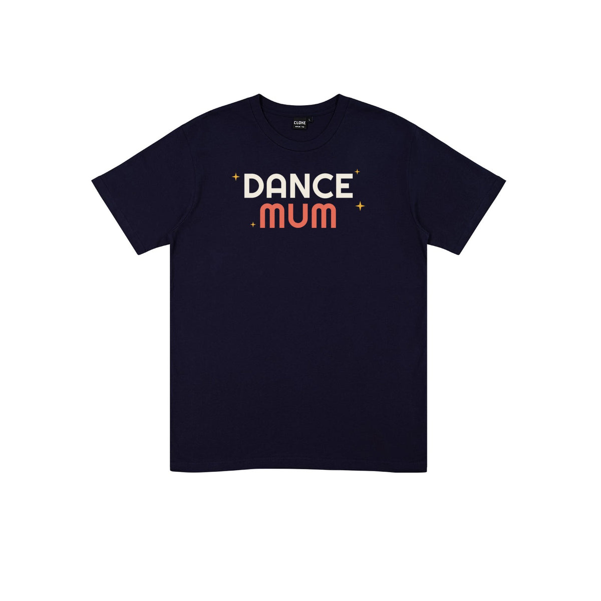 Dance Mum (Stacked) DTF transfer pressed on a dark tee