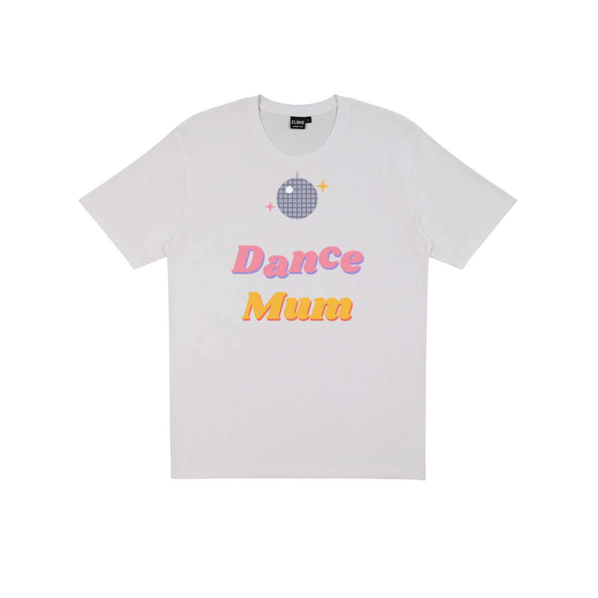 Dance Mum (Groovy) DTF transfer pressed on a light tee