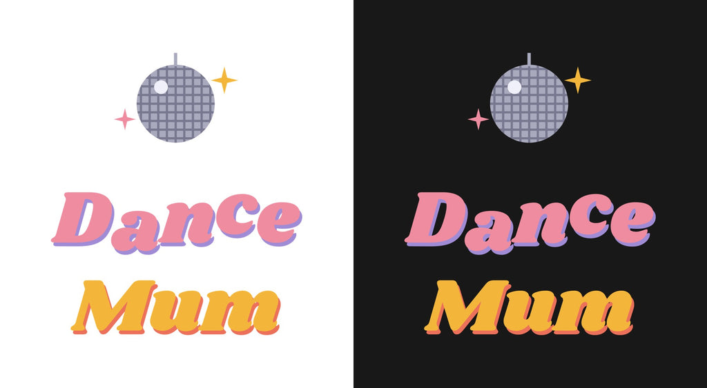 Dance Mum (Groovy) DTF transfer shown on light and dark backgrounds