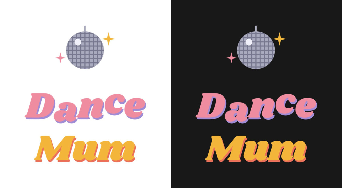 Dance Mum (Groovy) DTF transfer shown on light and dark backgrounds
