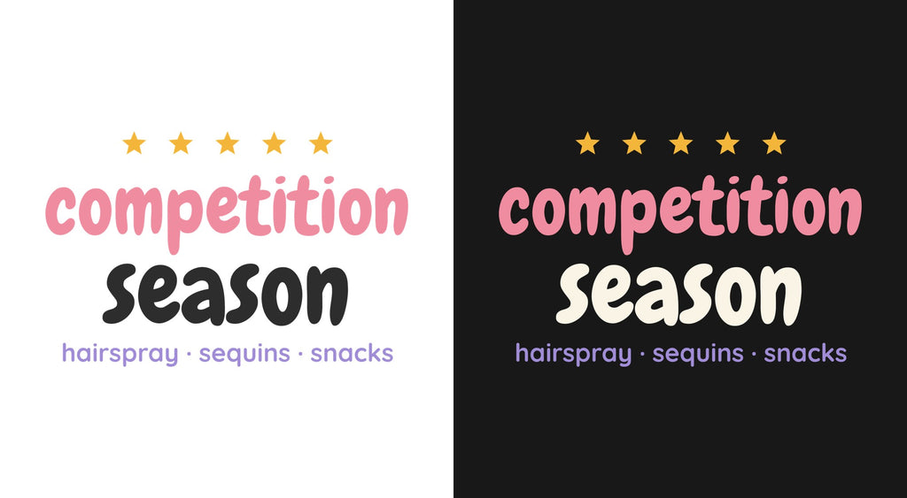 Competition Season DTF transfer shown on light and dark backgrounds