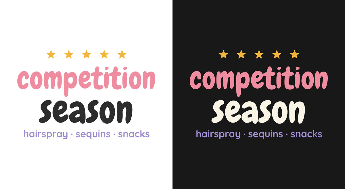 Competition Season DTF transfer shown on light and dark backgrounds