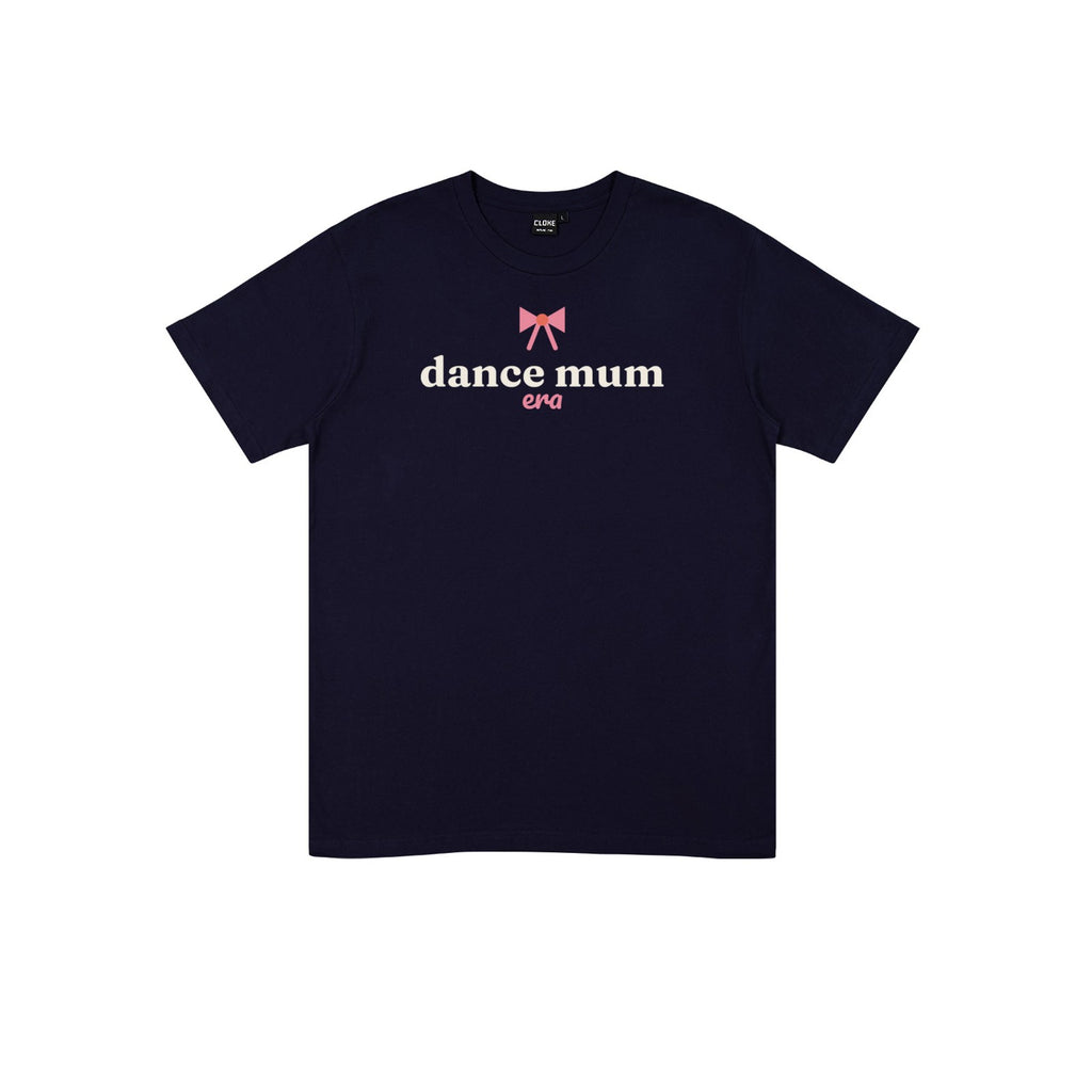 Dance Mum Era DTF transfer pressed on a dark tee