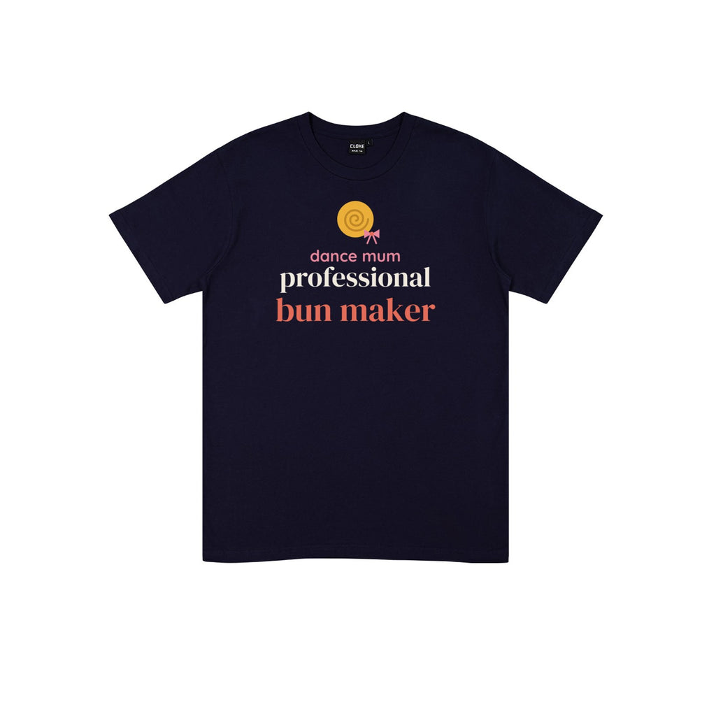 Professional Bun Maker DTF transfer pressed on a dark tee