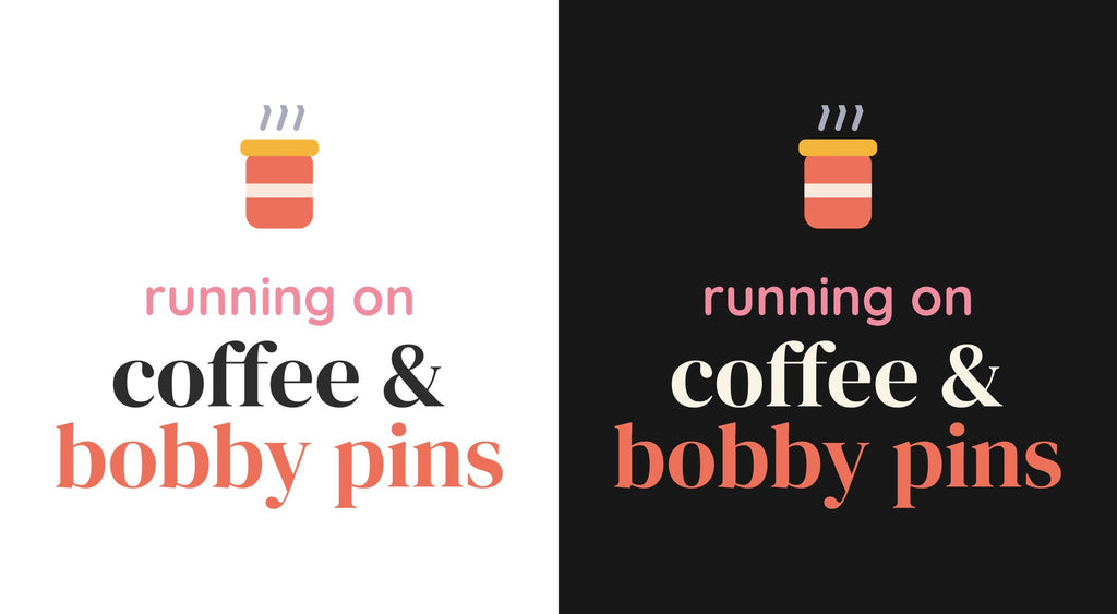 Running on Coffee & Bobby Pins DTF transfer shown on light and dark backgrounds
