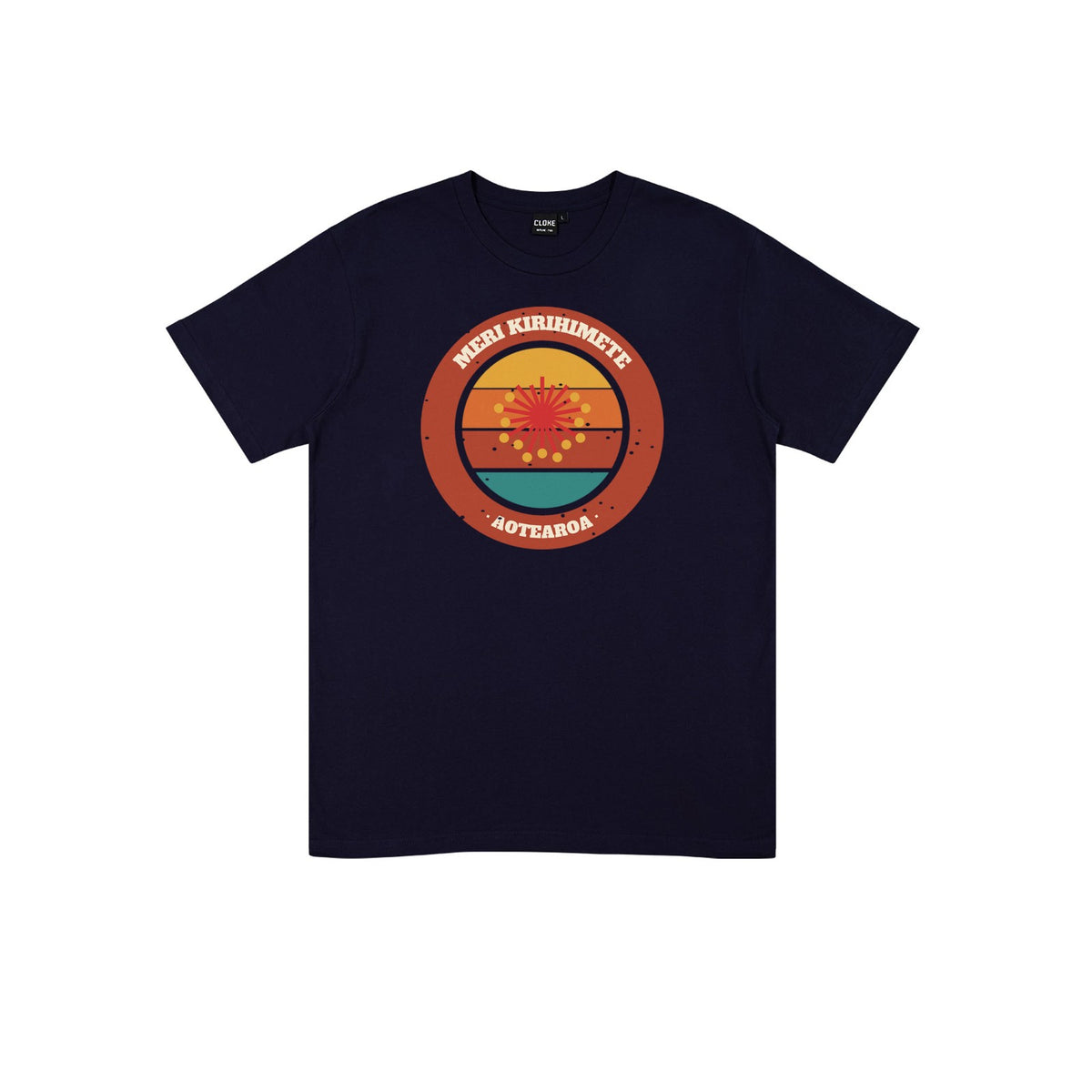 Meri Kirihimete DTF transfer pressed on a dark tee