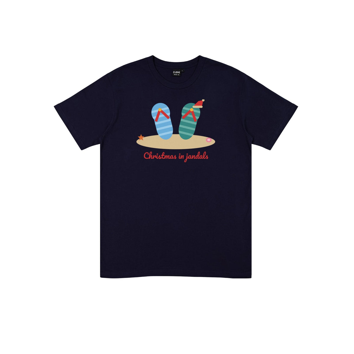 Christmas In Jandals DTF transfer pressed on a dark tee