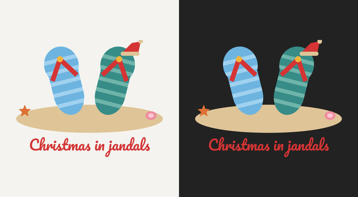 Christmas in Jandals DTF transfer shown on light and dark backgrounds