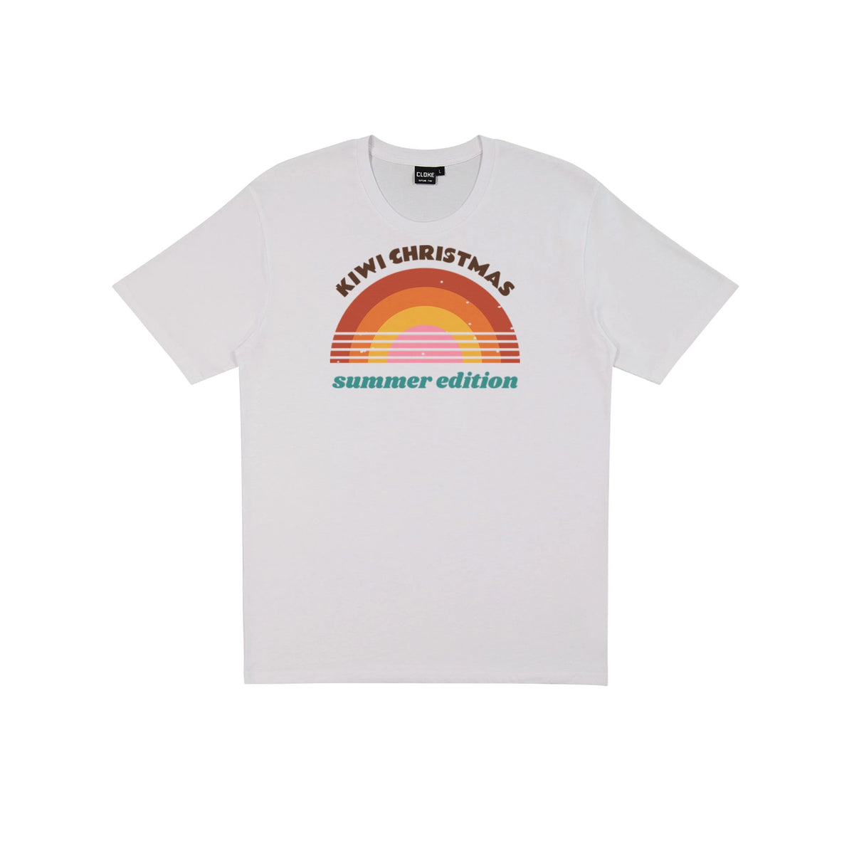 Sunny Kiwi Christmas DTF transfer pressed on a light tee