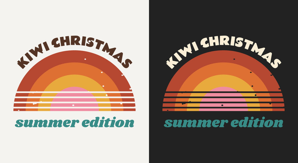 Sunny Kiwi Christmas DTF transfer shown on light and dark backgrounds