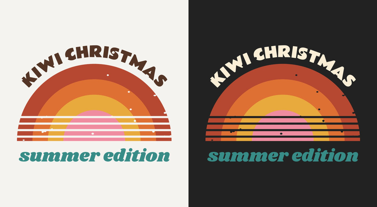 Sunny Kiwi Christmas DTF transfer shown on light and dark backgrounds