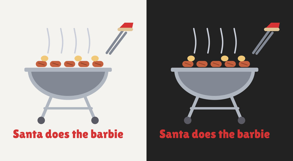 Santa Does the Barbie DTF transfer shown on light and dark backgrounds