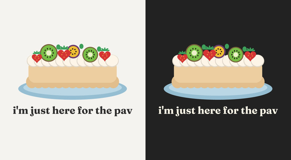 Just Here for the Pav DTF transfer shown on light and dark backgrounds