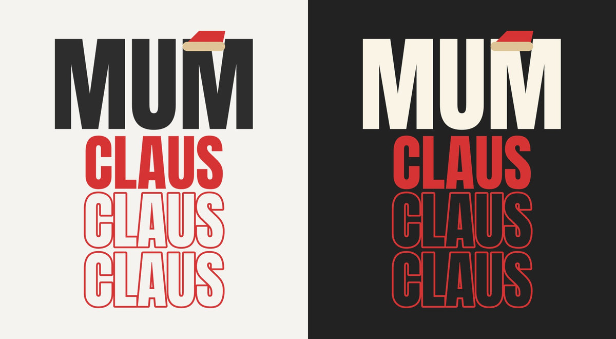 Mum Claus DTF transfer shown on light and dark backgrounds