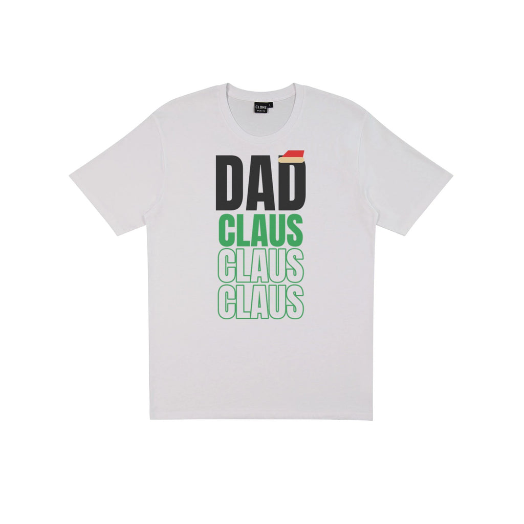 Dad Claus DTF transfer pressed on a light tee
