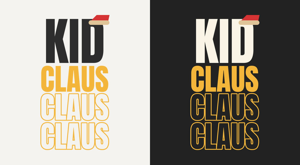 Kid Claus DTF transfer shown on light and dark backgrounds