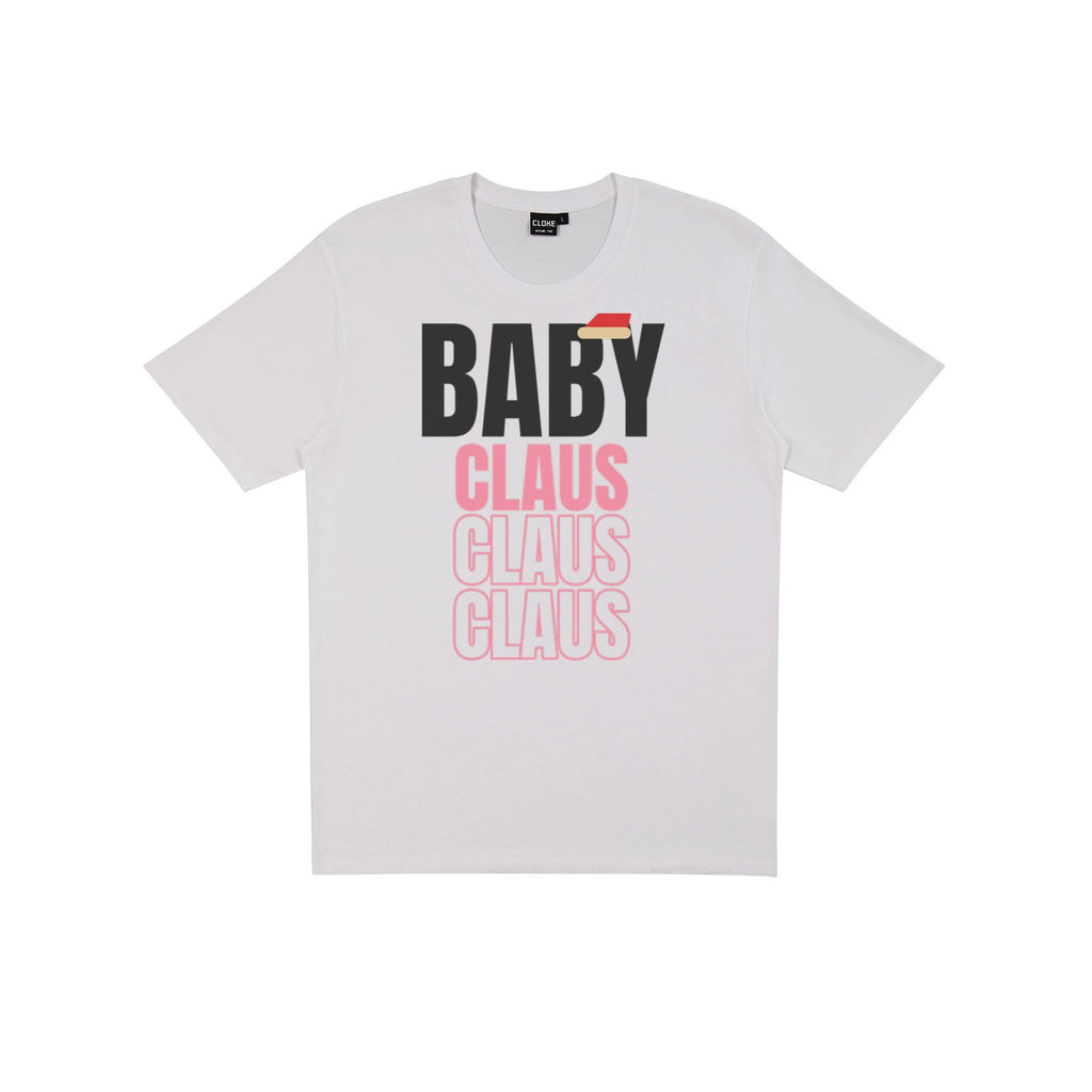 Baby Claus DTF transfer pressed on a light tee