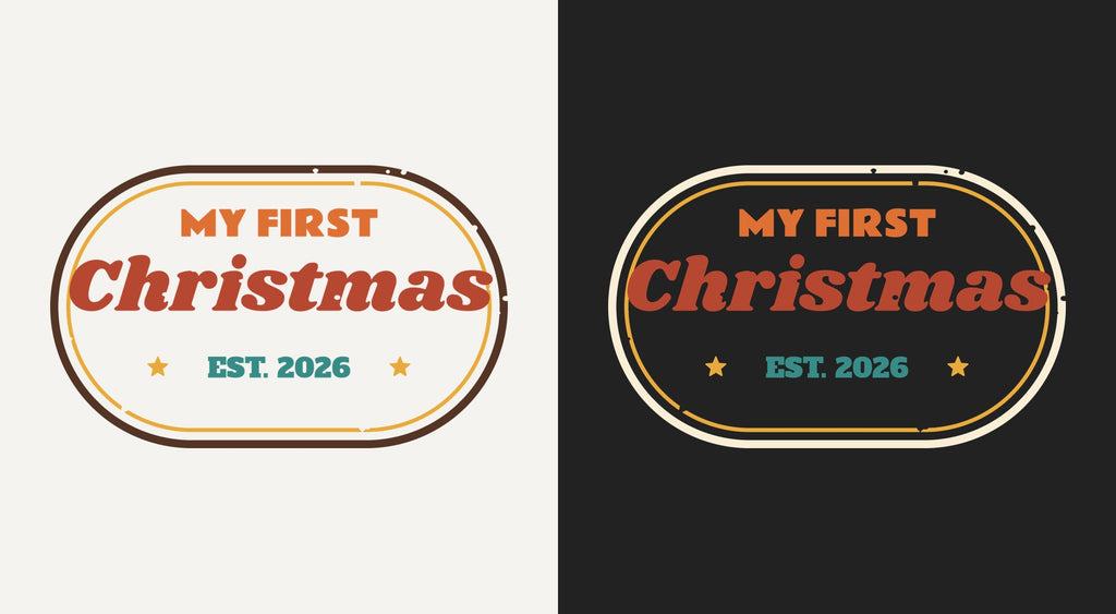 My First Christmas DTF transfer shown on light and dark backgrounds