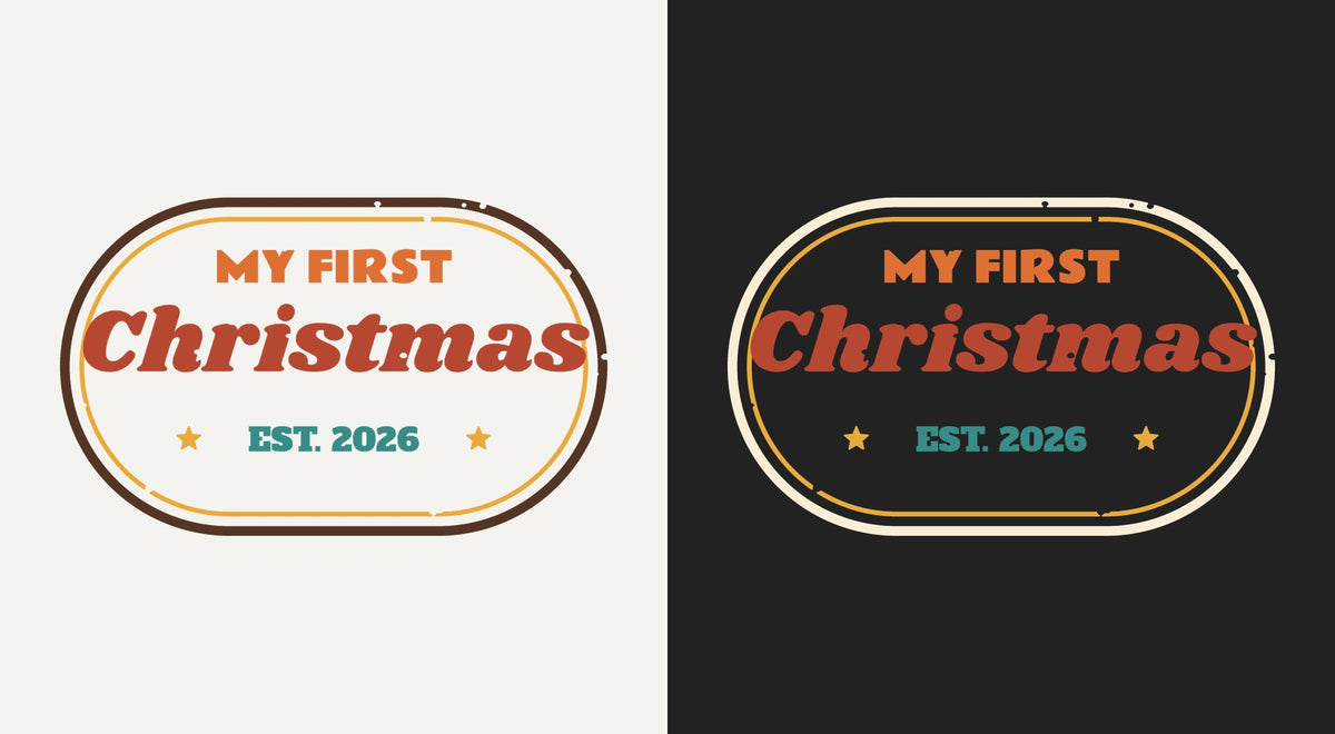 My First Christmas DTF transfer shown on light and dark backgrounds