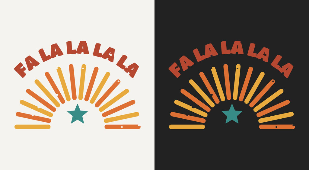 Fa La La La La DTF transfer shown on light and dark backgrounds