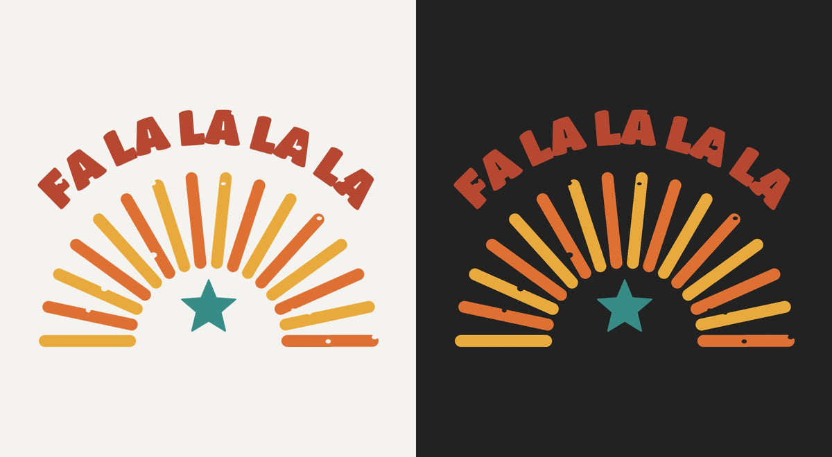 Fa La La La La DTF transfer shown on light and dark backgrounds